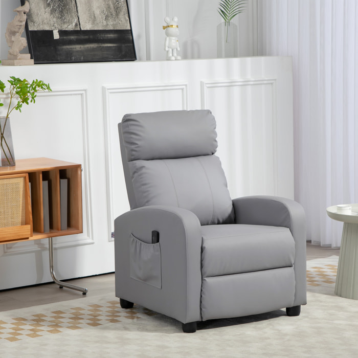 Sillón de Masaje Sillón Relax Reclinable con Mando a Distancia 2 Zonas de Masaje 8 Programas 5 Niveles de Intensidad 1 Bolsillo Lateral y Temporizador Tapizado en PU 68x88x98 cm Gris Claro
