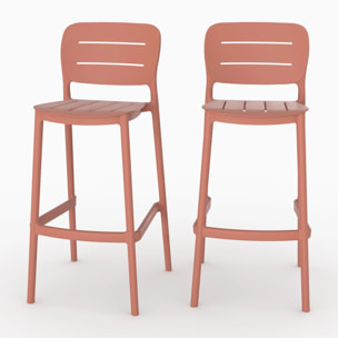 Lot de 2 chaises de bar de jardin 75 cm en plastique terracotta - Lola