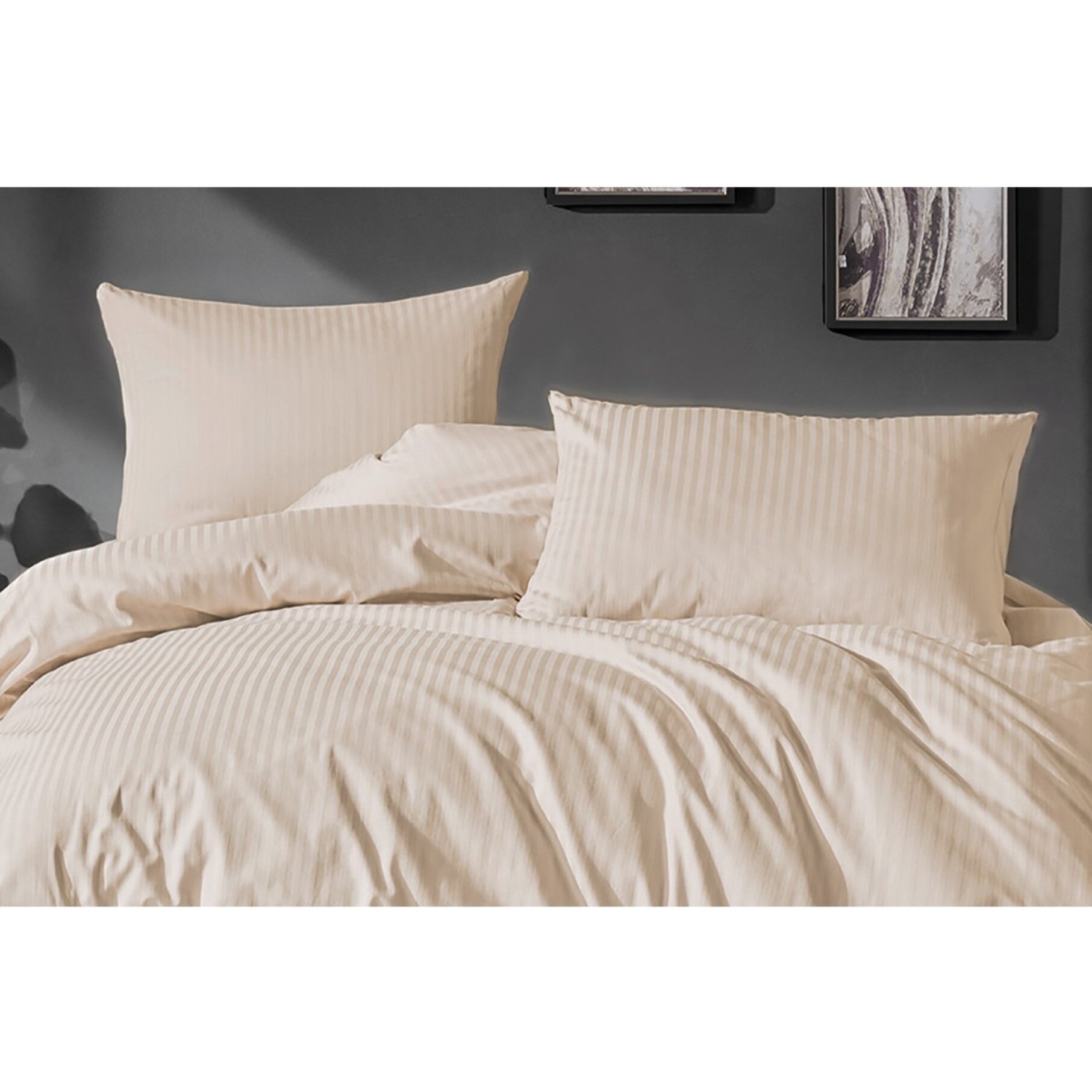 Parure housse de couette et taie(s) oreiller 100% Satin de Coton rayé