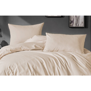 Parure housse de couette et taie(s) oreiller 100% Satin de Coton rayé