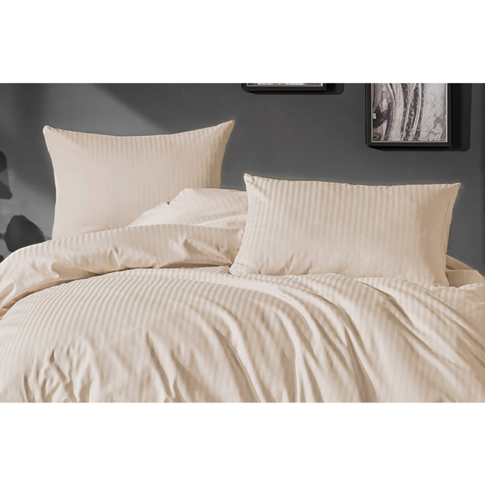 Parure housse de couette et taie(s) oreiller 100% Satin de Coton rayé