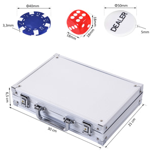 Mallette pro poker coffret complet 30L x 21l x 6,5H cm 200 jetons 2 jeux de cartes + 2 clés aluminium