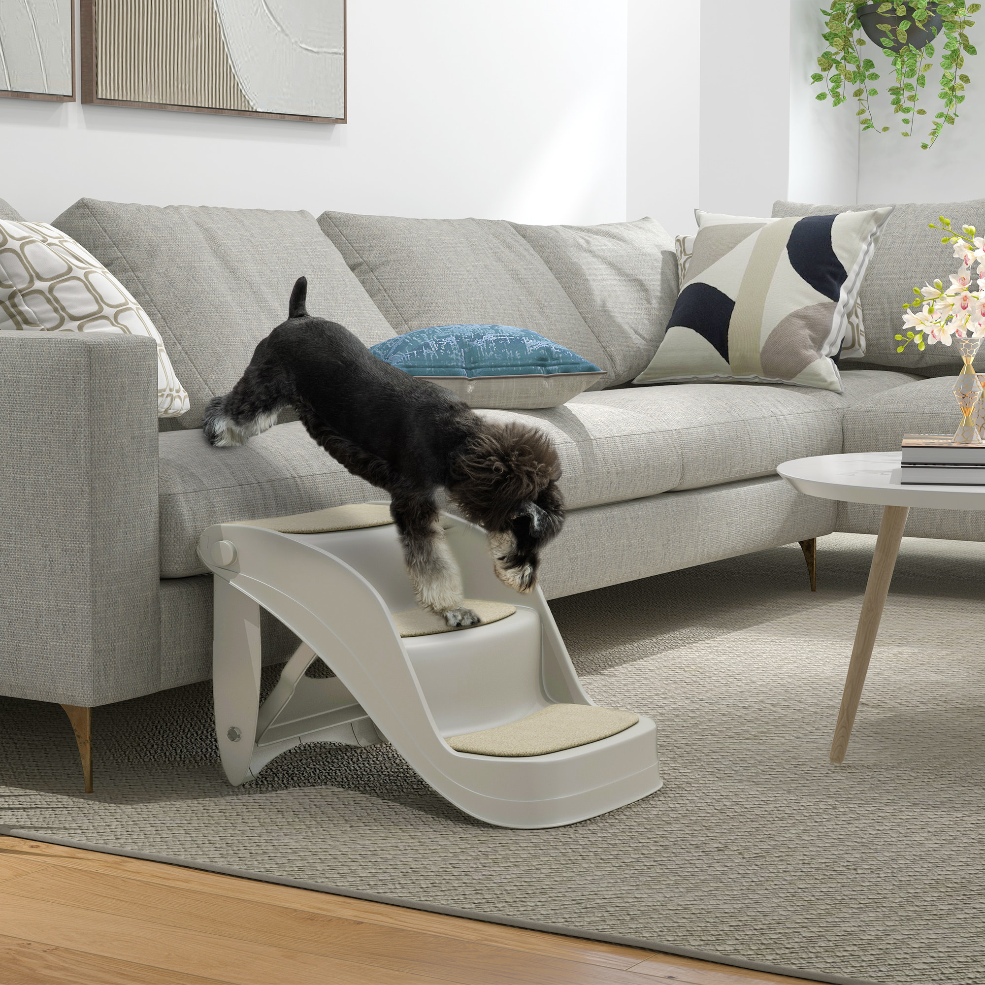 Escalera para Perros Pequeños Plegable de 3 Peldaños, Escalones para Mascotas con Alfombras Antideslizantes, Rampa para Perros para Cama, Sofá, Gris