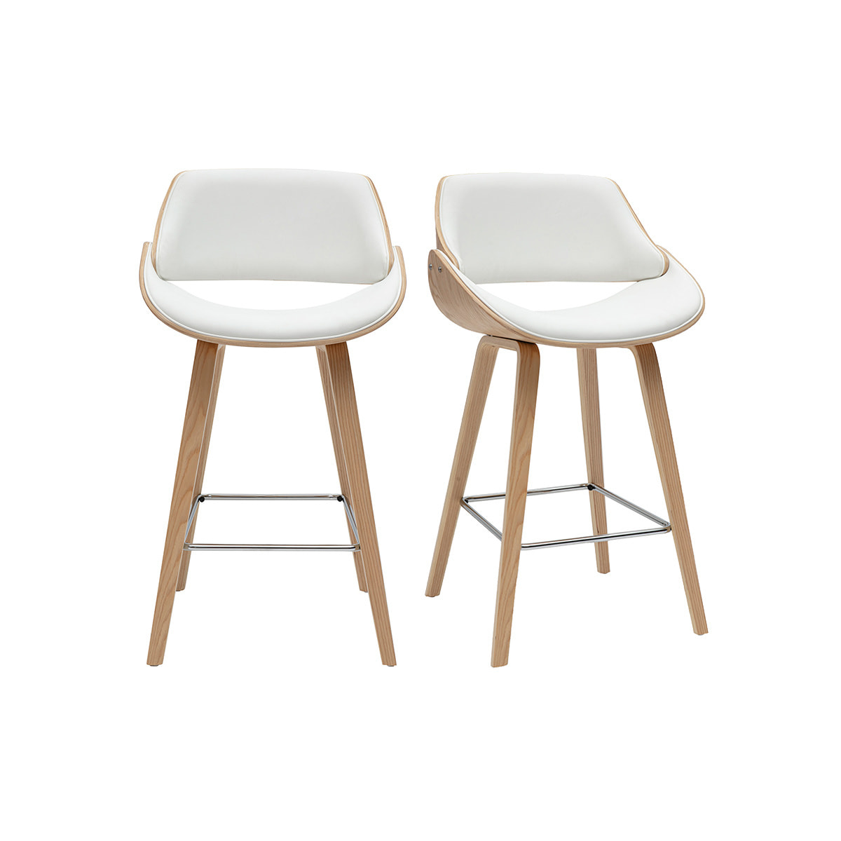 Tabourets de bar design blancs et bois clair H70 cm (lot de 2) CLASH