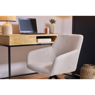 Chaise pivotante 360° en tissu effet velours texturé beige et métal noir LAURETTE