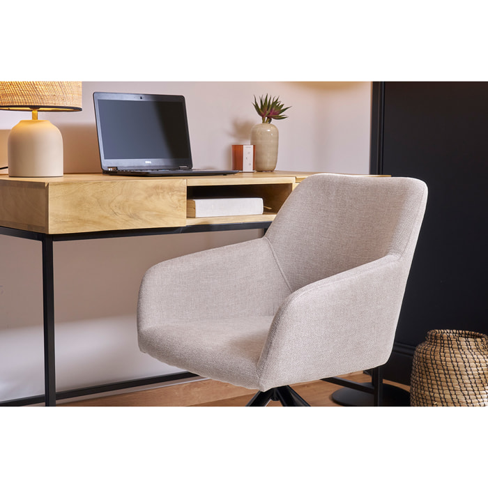 Chaise pivotante 360° en tissu effet velours texturé beige et métal noir LAURETTE