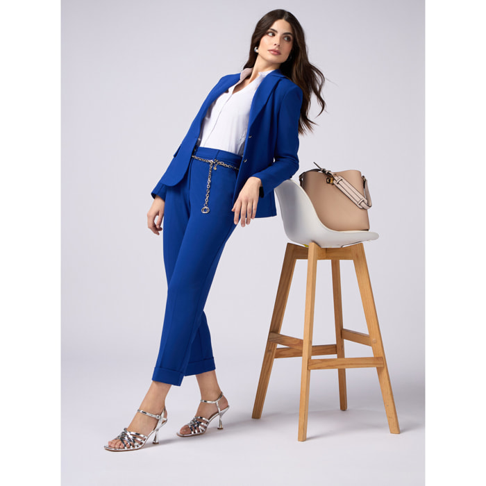 Oltre - Pantalones regular en tejido scuba crepé - Azul aciano