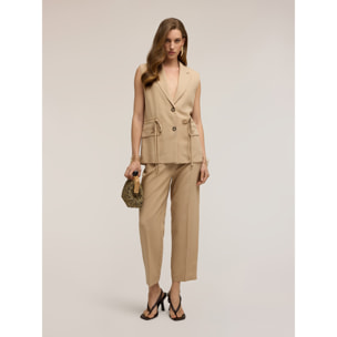 Motivi - Pantalones regular de lino mezcla lyocell - Beige