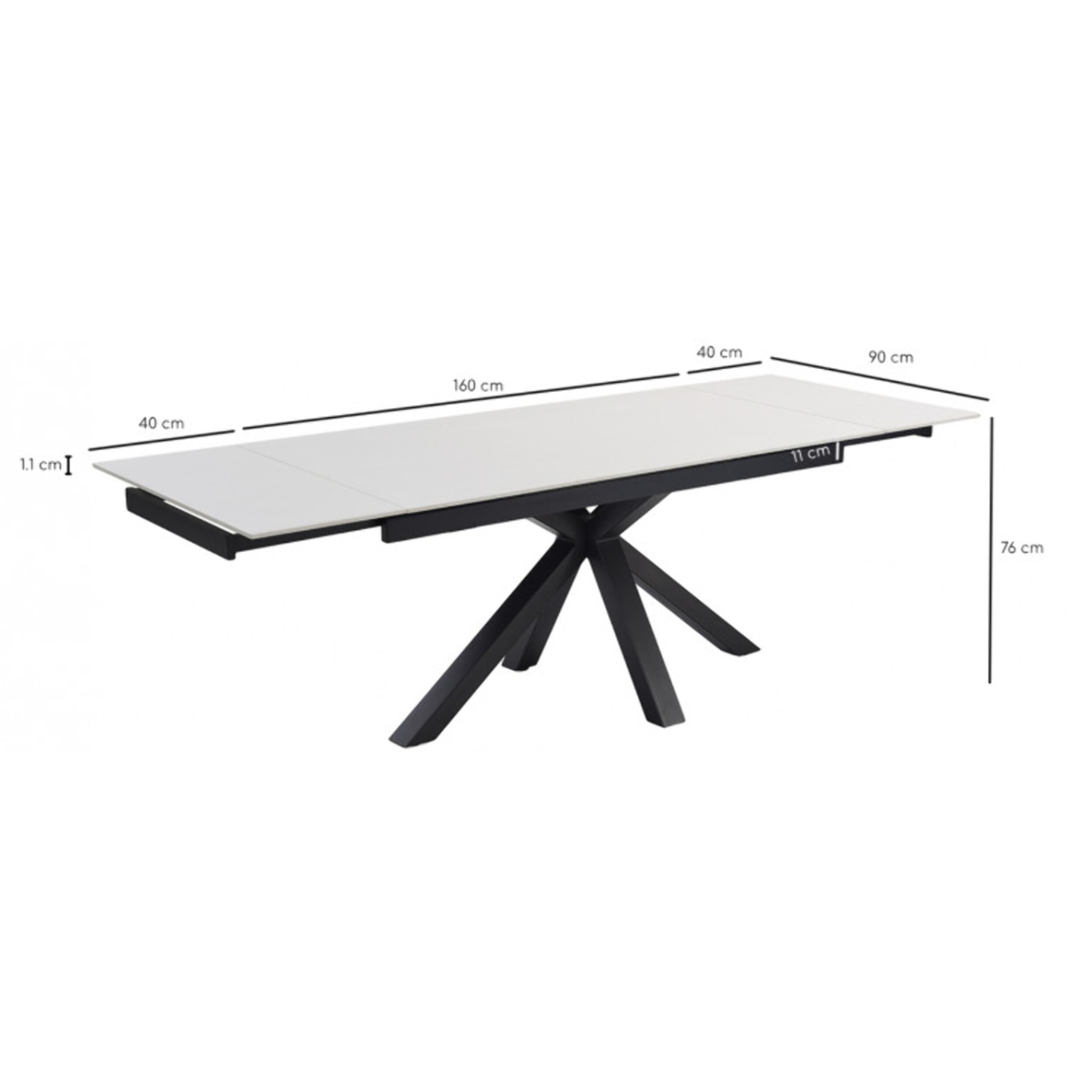 Table extensible en céramique blanc pure L160/240cm - piètement au choix - UNIK
