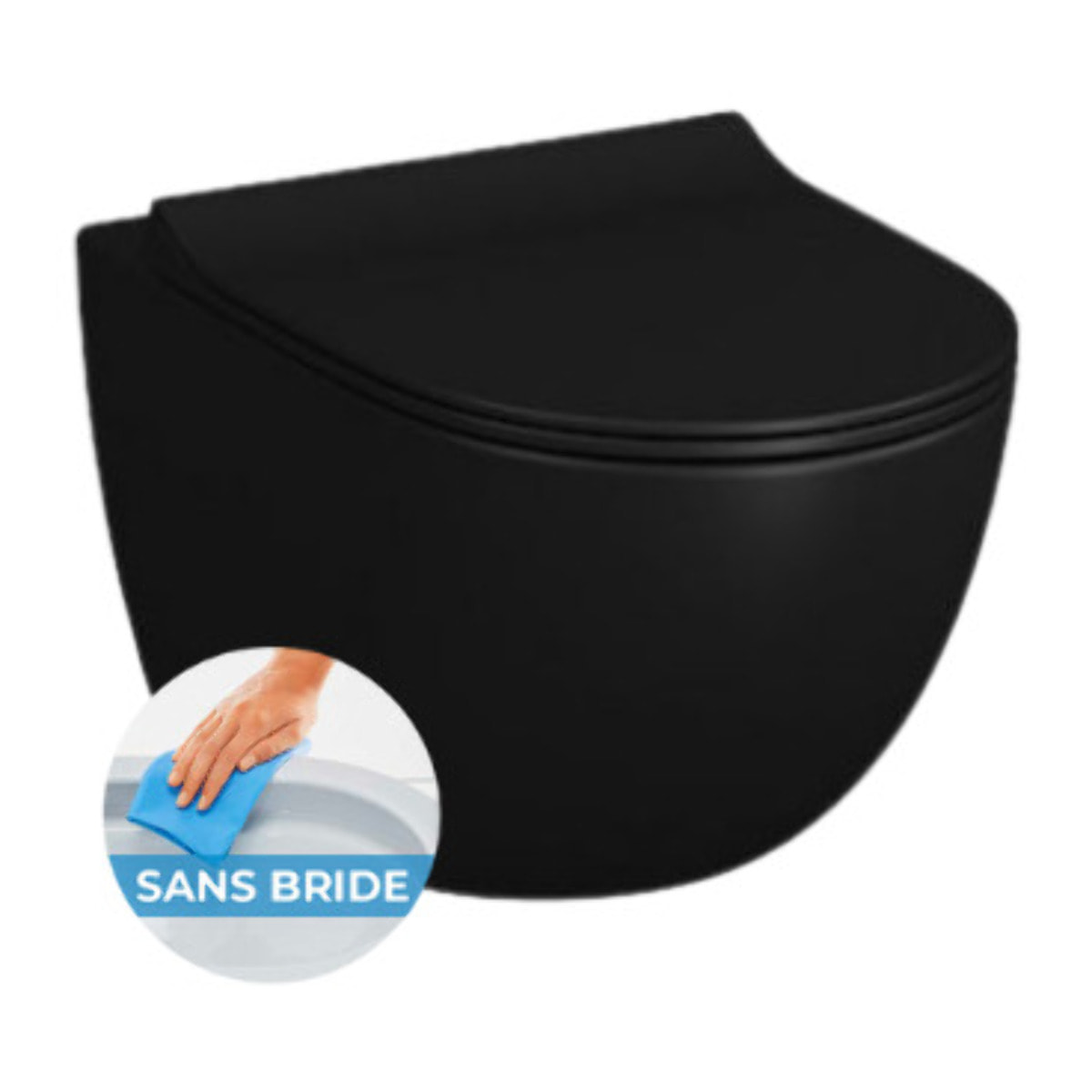 Pack WC Bati-support Geberit Duofix + WC sans bride Vitra SENTO noir mat + Abattant frein de chute + Plaque noire mat