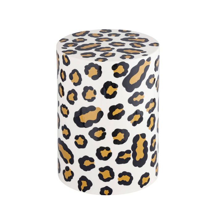 Table d'appoint. bout de canapé. table de chevet acier émaillé.  motif léopard. Ø33 x H 46cm - Noko
