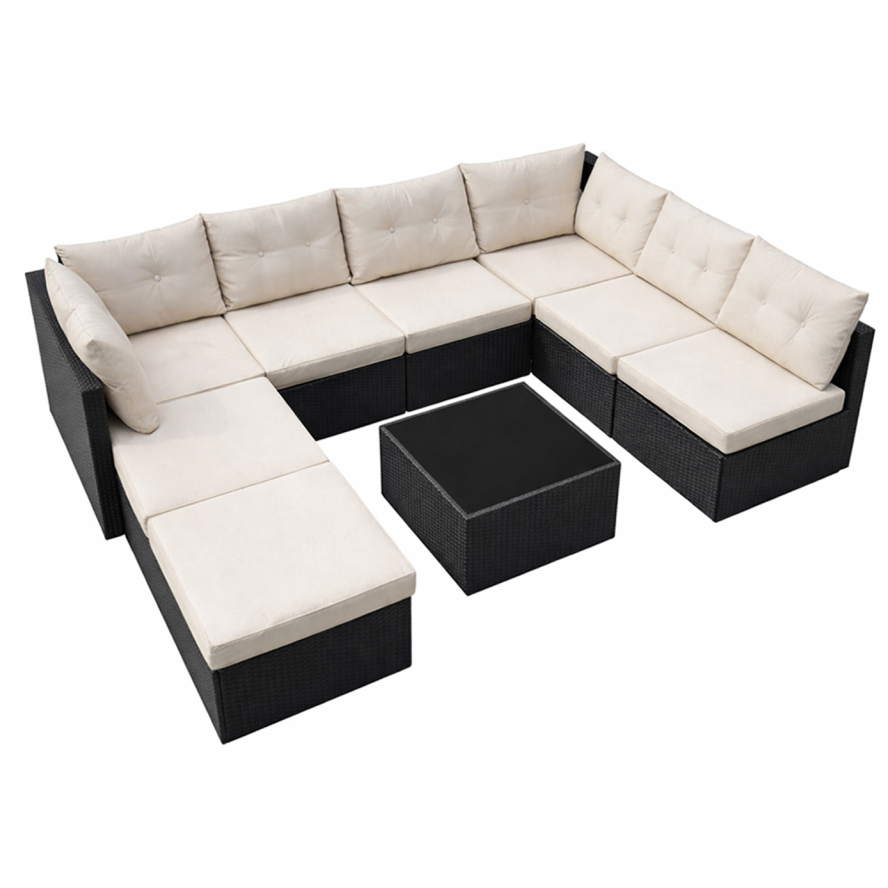 LOLA Salon de jardin 8 places en résine tressée noir et beige