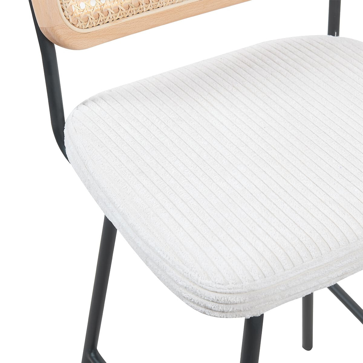 Lot de 2 chaises de bar en cannage et velours côtelé, piètement noir - MUSE