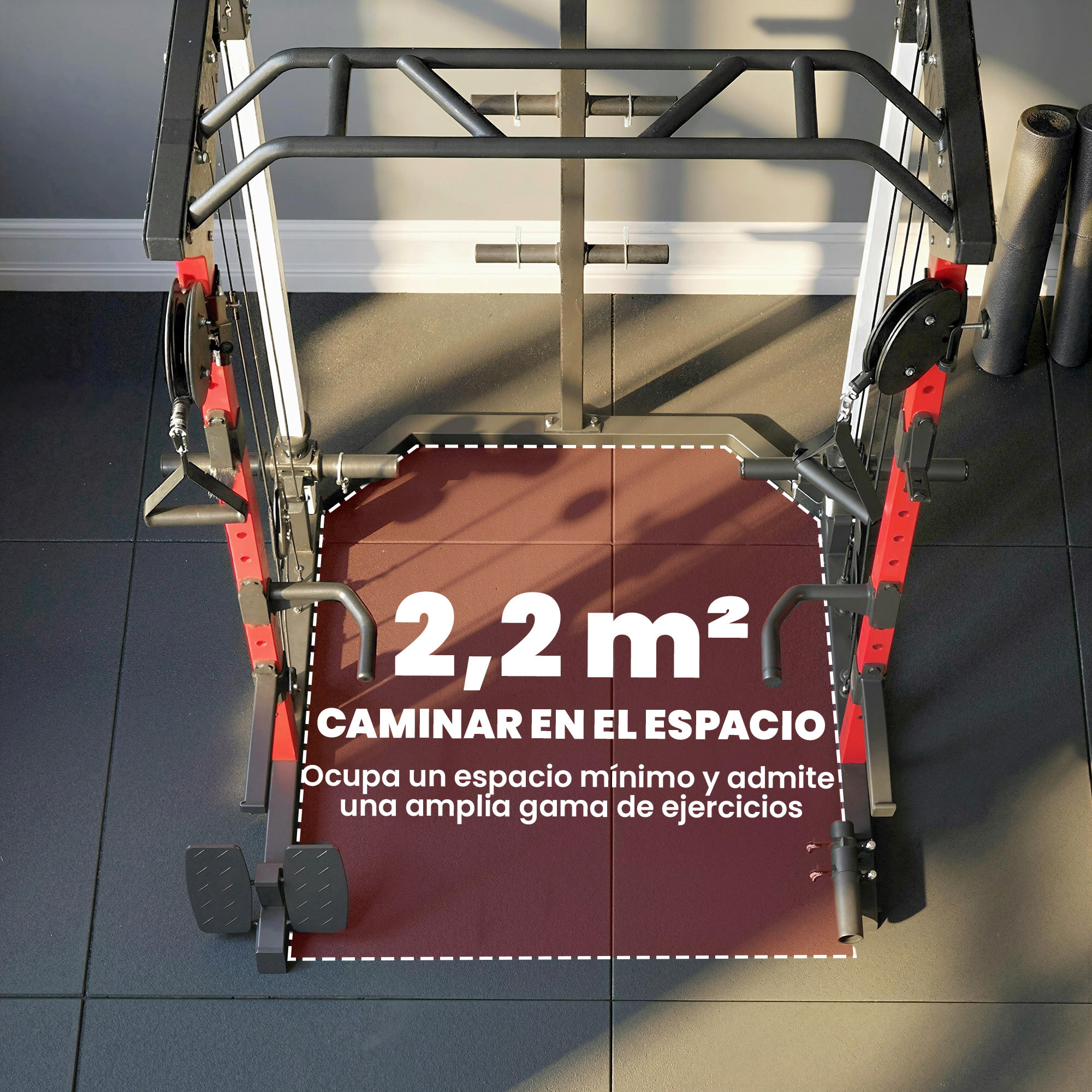 Jaula de Potencia Musculación Smith Machine con Sistema de Poleas Ajustable, Rack para Sentadillas con Barra de Dominadas, Estación de Fondos, Soporte Barra, para Casa Gimnasio, Carga 900 kg