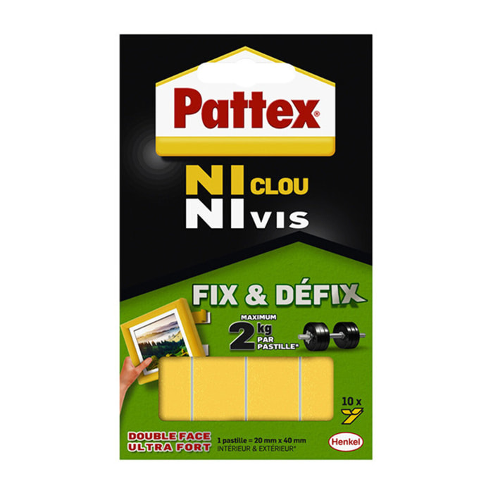 Pack de 2 - Pattex - Adhésif Fixation Ncnv Fix & Defix 10 Pastilles 2Kg 20Mm*40Mm