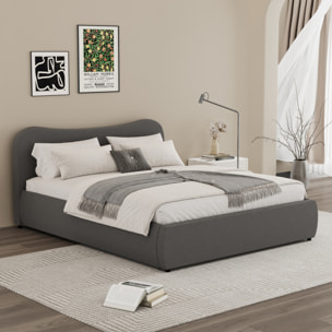 MILANO Lit coffre 160x200cm design arrondi velours côtelé gris