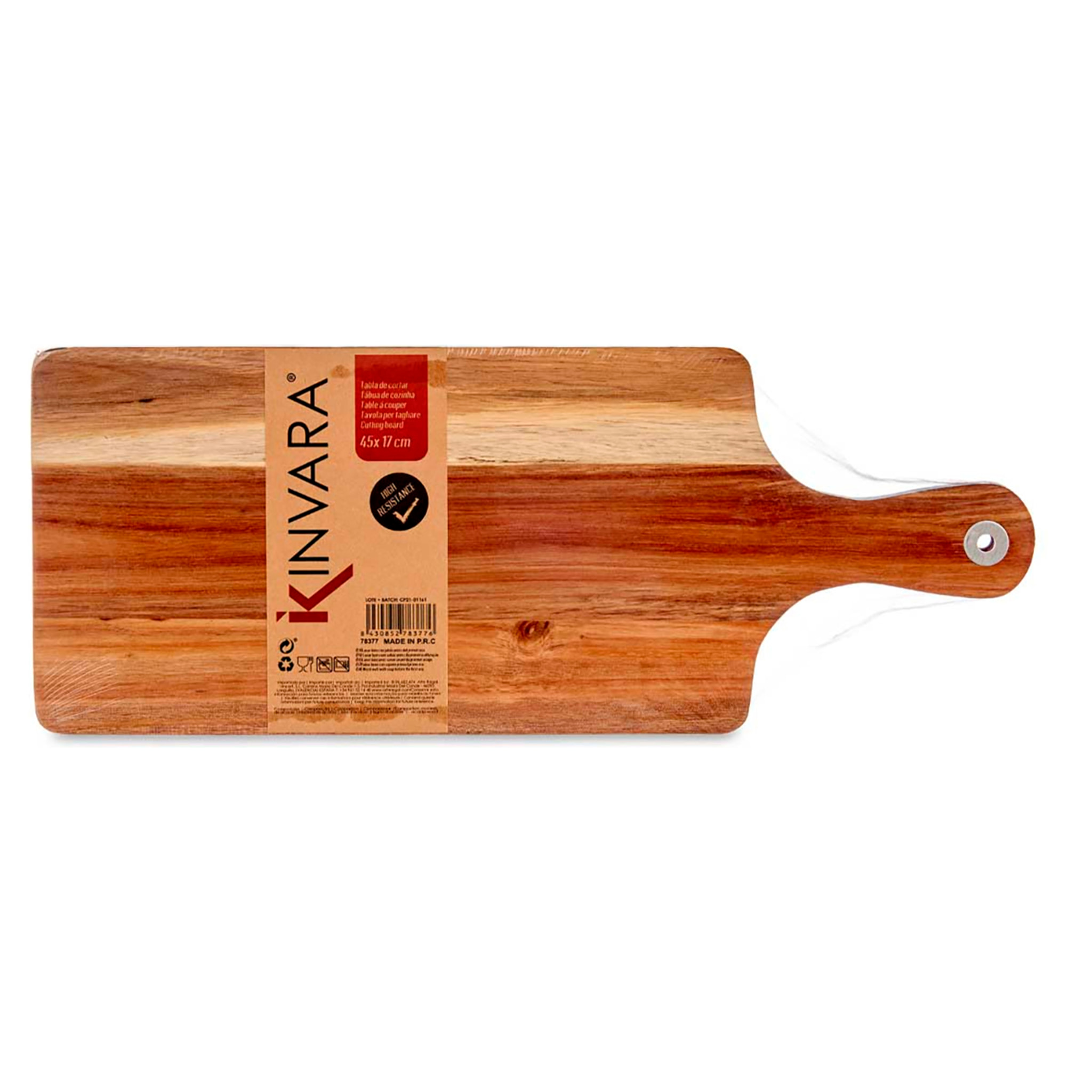 TABLA CORTAR MADERA CON BORDE NEGRO 45CM