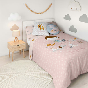 Funda Nórdica Estampada - Reversible - Infantil - Cierre Solapa - 100% Algodón - Incluye 1 Funda de Almohada - Amigos Peludos