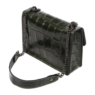 Fabrizia Bolso bandolera Mujer.Piel auténtica Gamuza Grabado Cocodrilo Grande  Camoscio