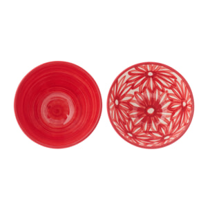 J-Line Bol Fleurs - céramique - rouge - medium - 2 pièces