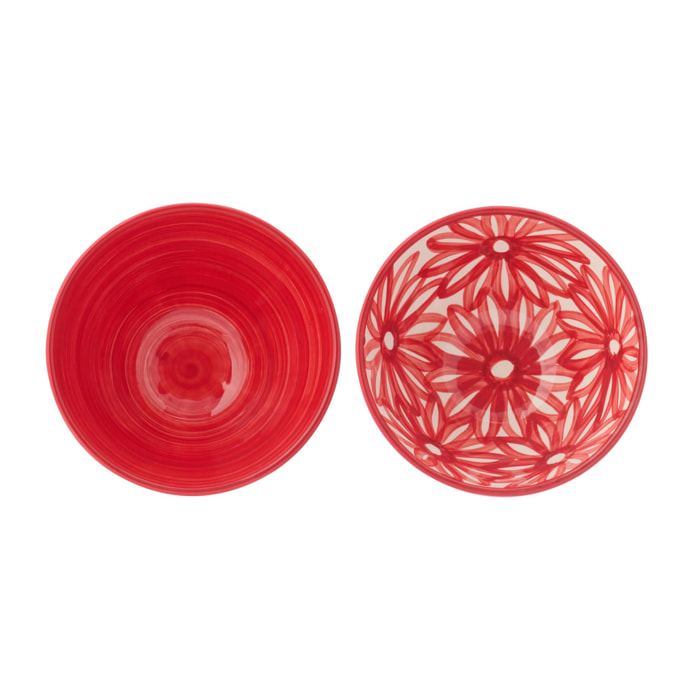J-Line Bol Fleurs - céramique - rouge - medium - 2 pièces
