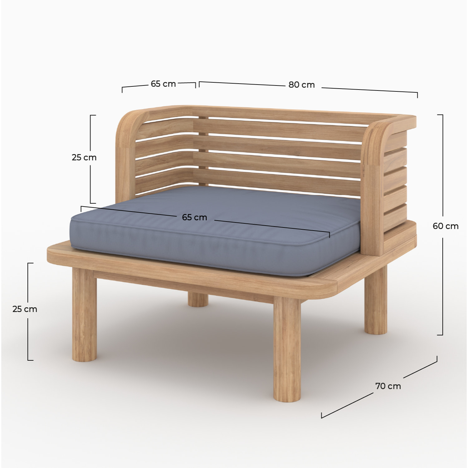 Fauteuil de jardin en teck et coussins gris - Kilda