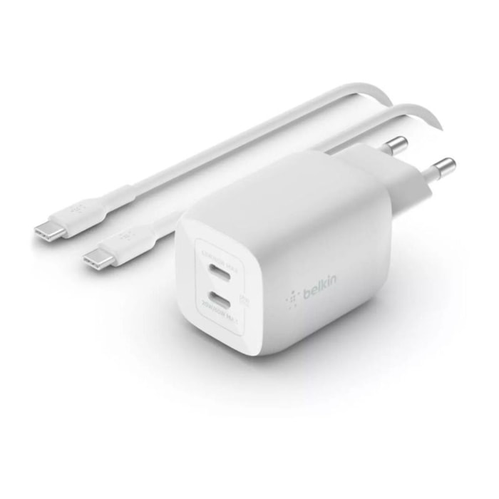 Chargeur secteur BELKIN USB C x2 65W GaN PPS + Cable USB-C 2m