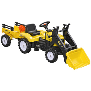 Tractor a Pedales para Niños de 3 Años Excavadora Infantil Juguete de Montar con Remolque Extraíble y Pala Delantera Carga 35 kg 167x41x52 cm Amarillo