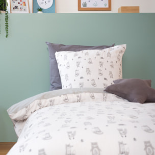 Parure de lit enfant imprimé 100% gaze de coton - forêt - gris