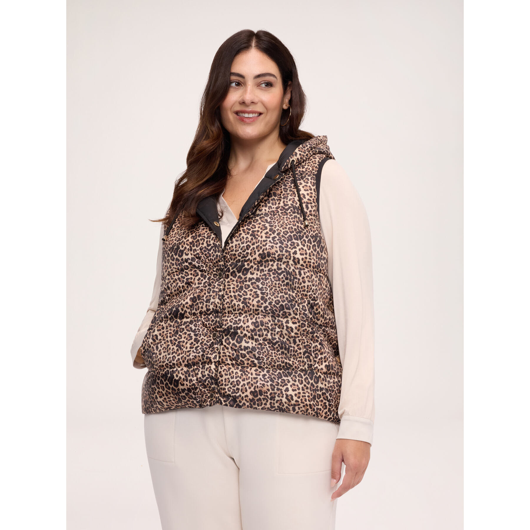 Fiorella Rubino - Piumino reversibile smanicato con stampa macula - Beige