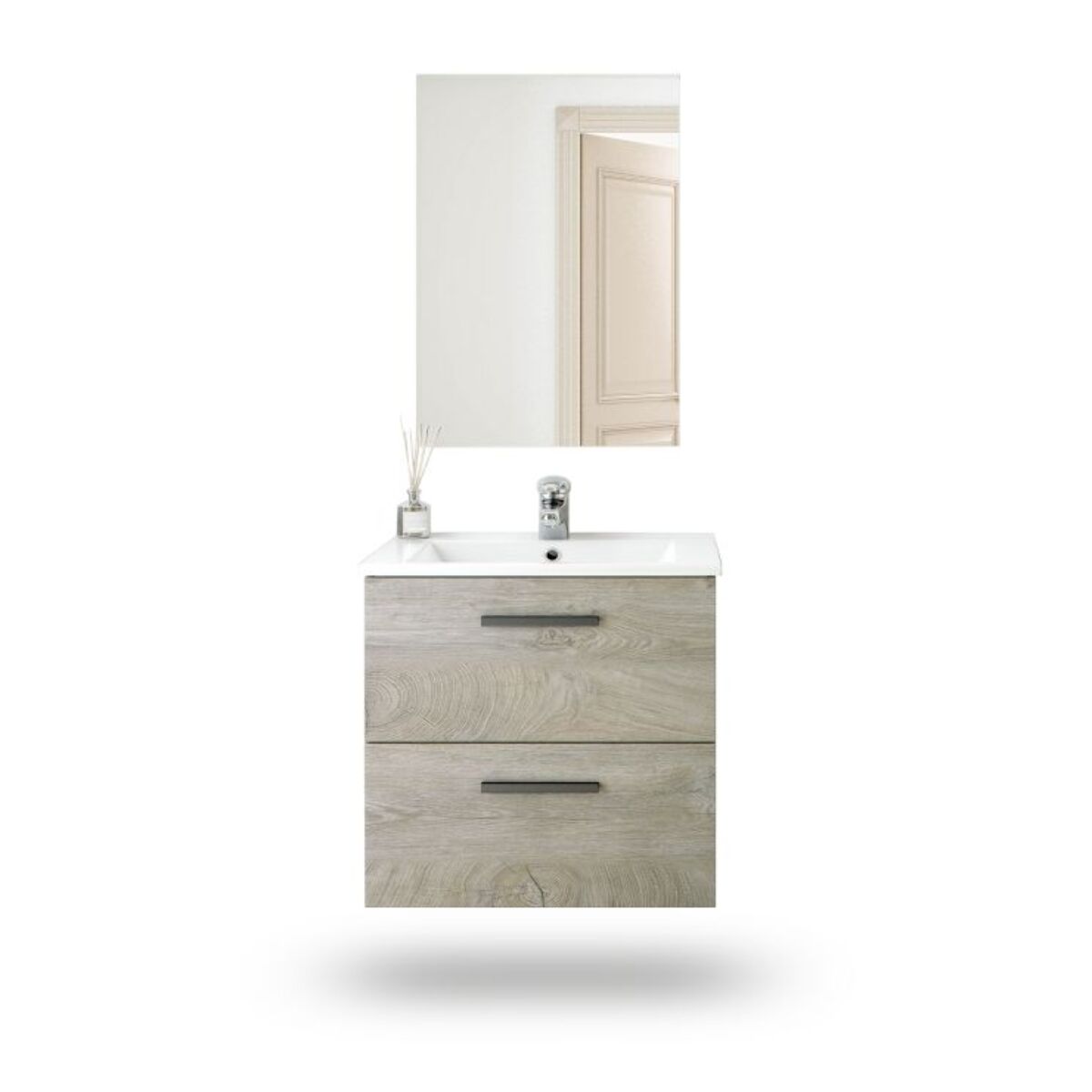 Mueble de baño con espejo Sense 2 cajones 60 Roble Alaska