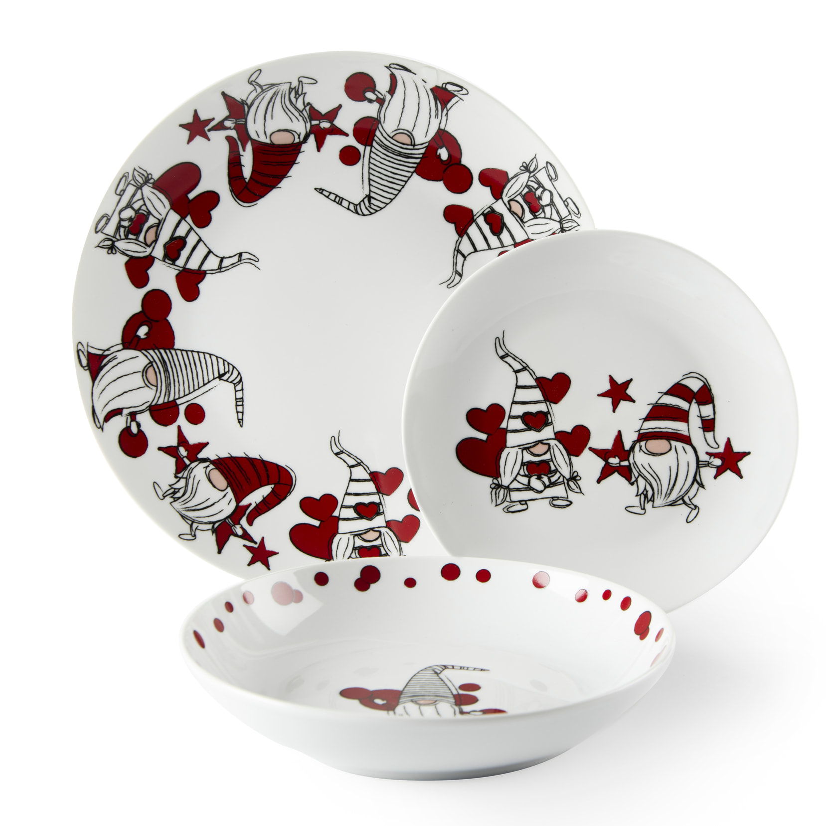 Service de table 18 pièces Excelsa - Gnome Sweet Home, porcelaine blanche