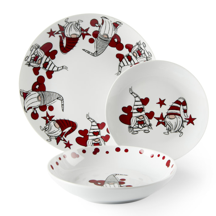 Service de table 18 pièces Excelsa - Gnome Sweet Home, porcelaine blanche