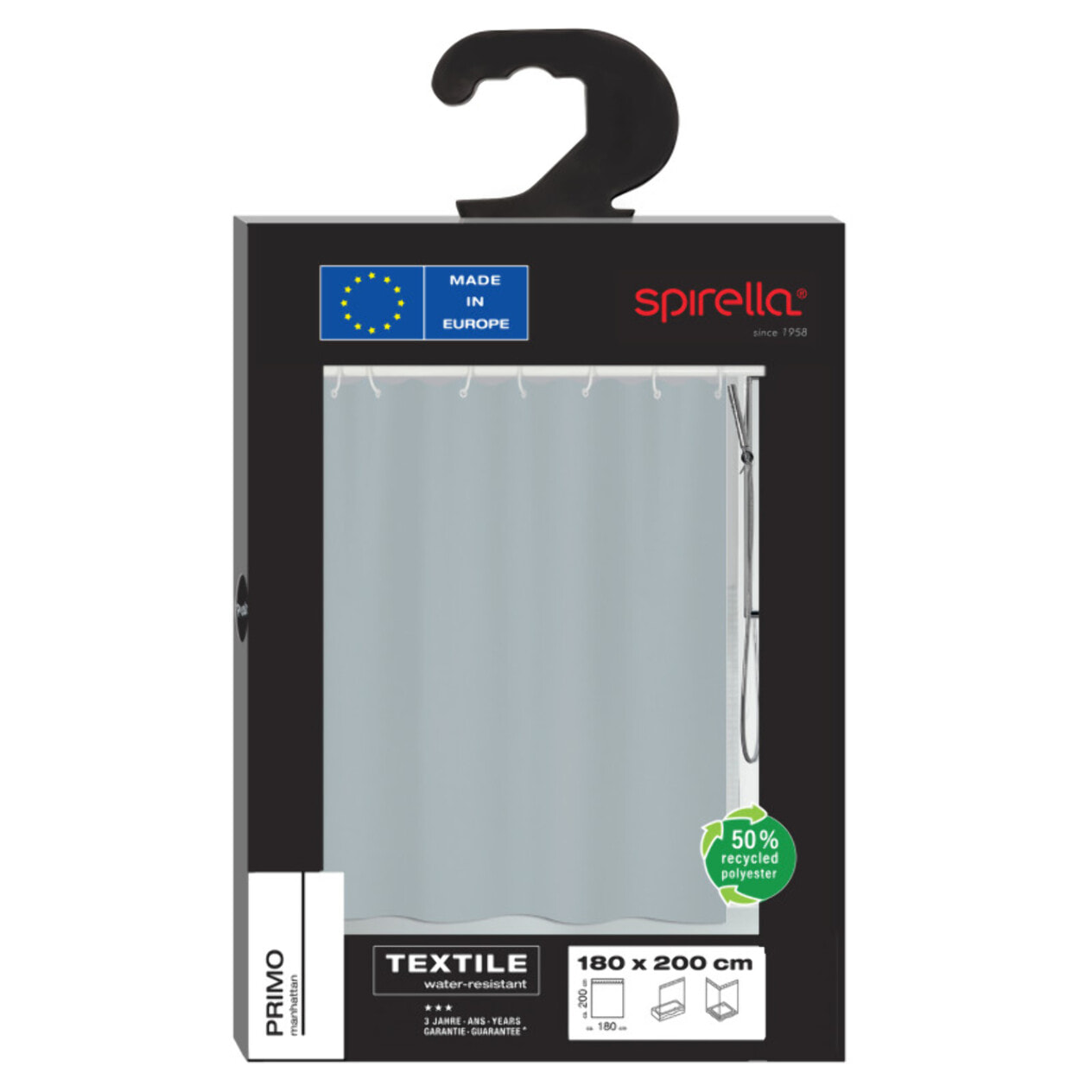 Rideau de douche Polyester PRIMO Gris Spirella