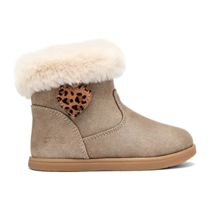 Botas de Niña con Pelo y Corazón Leopardo en Taupe