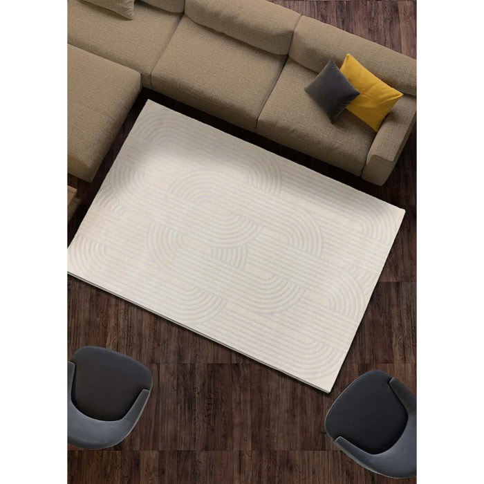 BARESA Alfombra geométrica con relieve en tonos crema y gris, varias medidas disponibles