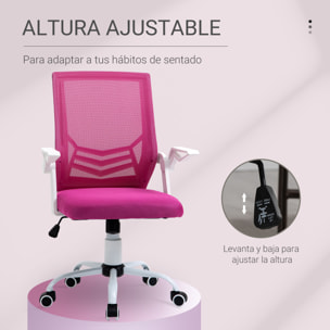 Vinsetto Silla de Oficina Ergonómica Silla Escritorio Giratoria con Altura Ajustable Reposabrazos Abatible Soporte Lumbar Transpirable para Adolescentes Adultos 62,5x55x94-104 cm Rosa