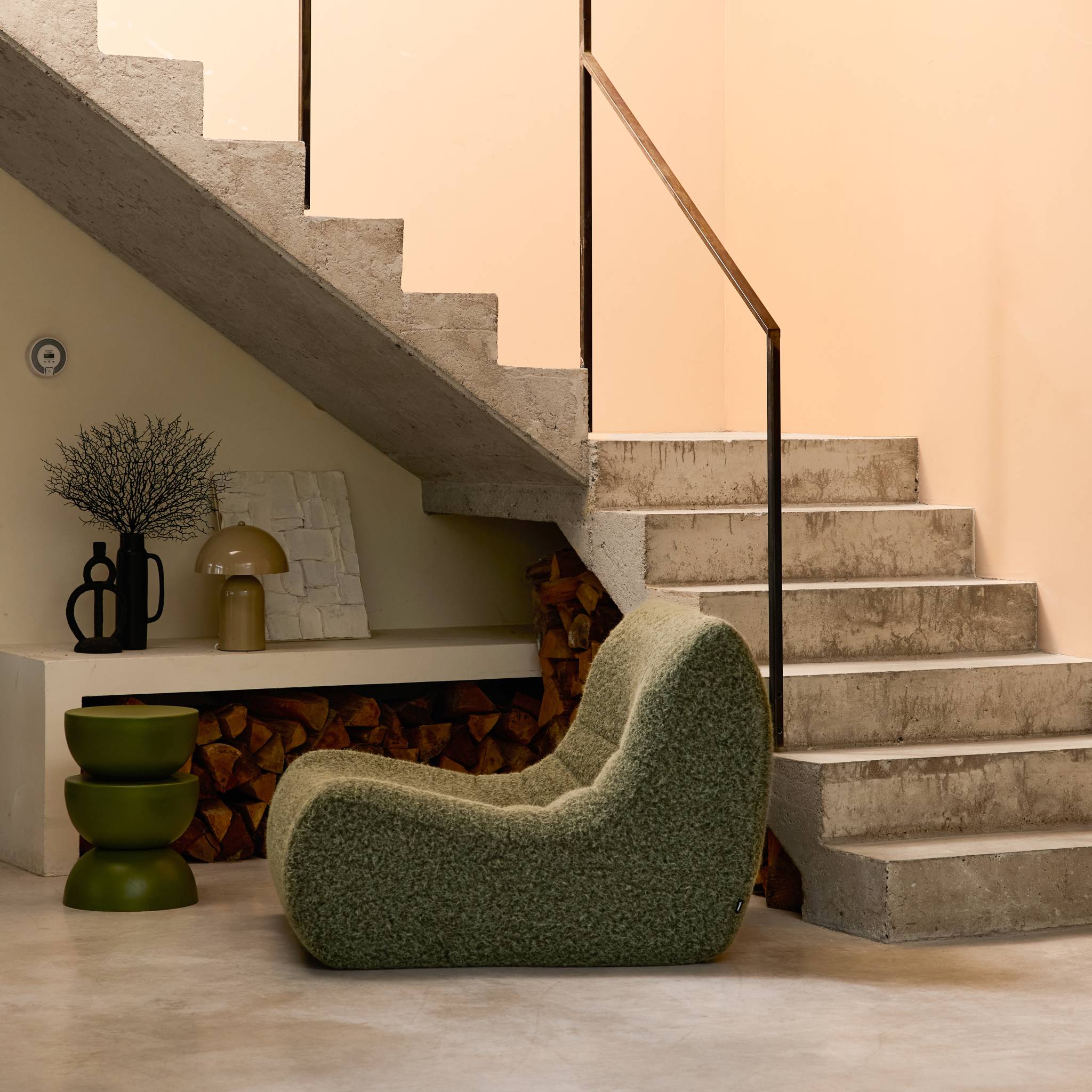 Chauffeuse tissu effet alpaca 1 place. kaki. style contemporain. L 91 x P 105 x H 72cm