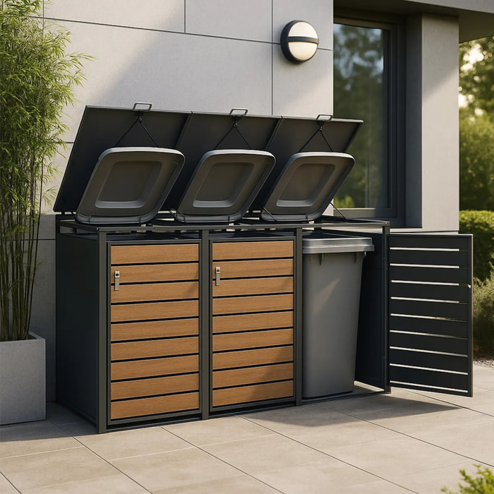 Abri cache poubelle triple - 3 x 240L - anthracite