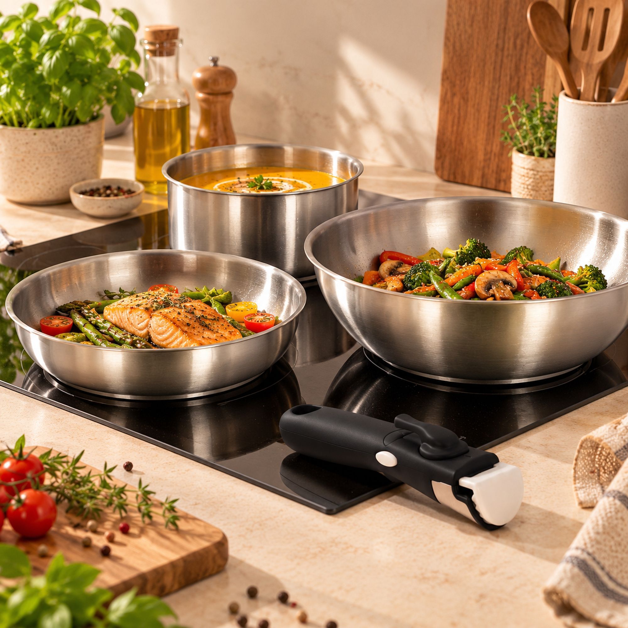 Batterie de cuisine 9 pièces en acier inoxydable - tous feux IRIS