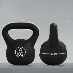 Pesa Rusa 4 kg, Kettlebell Revestimiento de Plástico y Relleno de Arena, con Mango Ancho y Base Plana, para Entrenamiento Culturismo, en Casa, Gimnasio, Negro