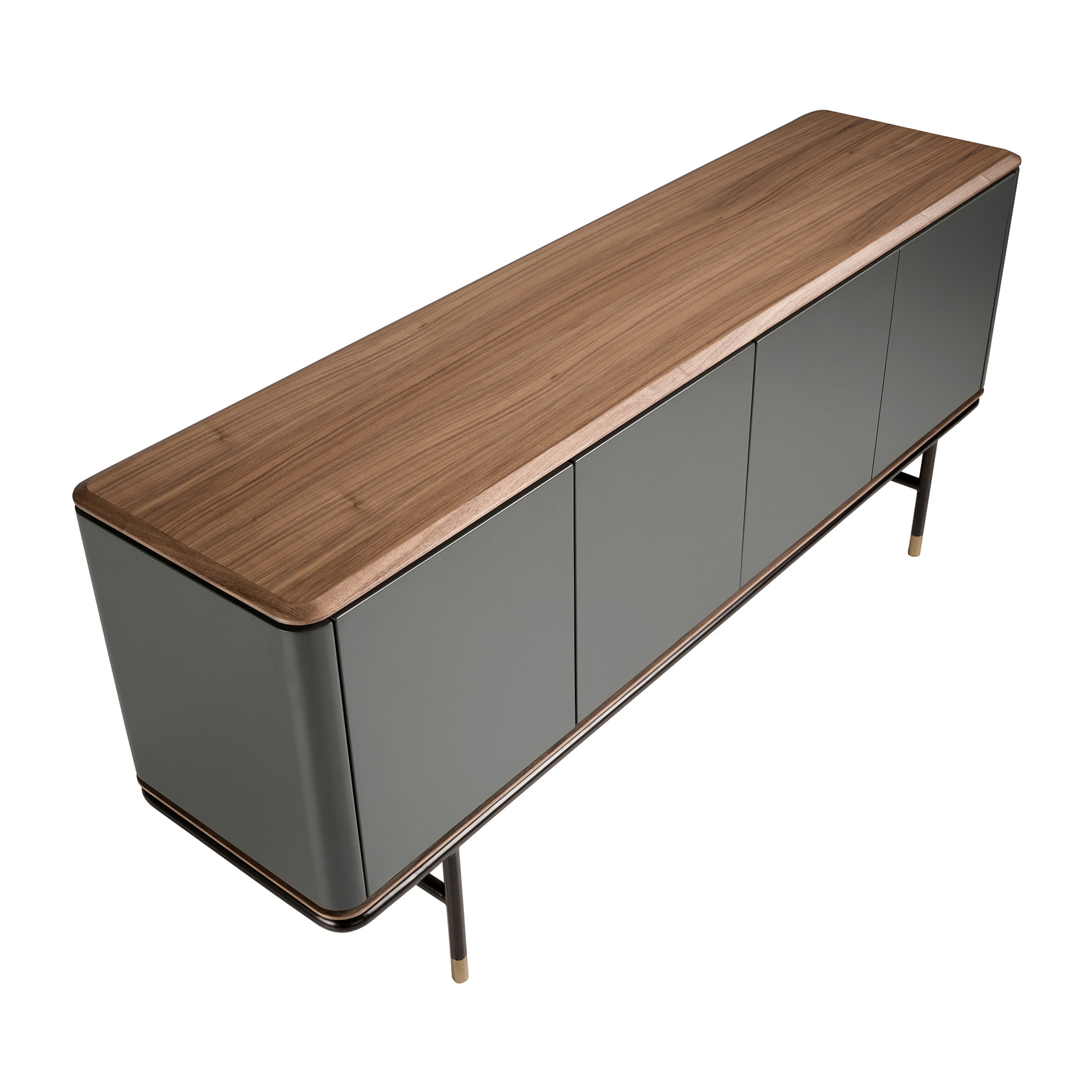 Aparador de madera de MDF en gris oscuro mate y patas de acero inoxidable negro 180x45x79cm