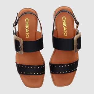 Sandalias de Piel - Negro - Tacón: 4 cm