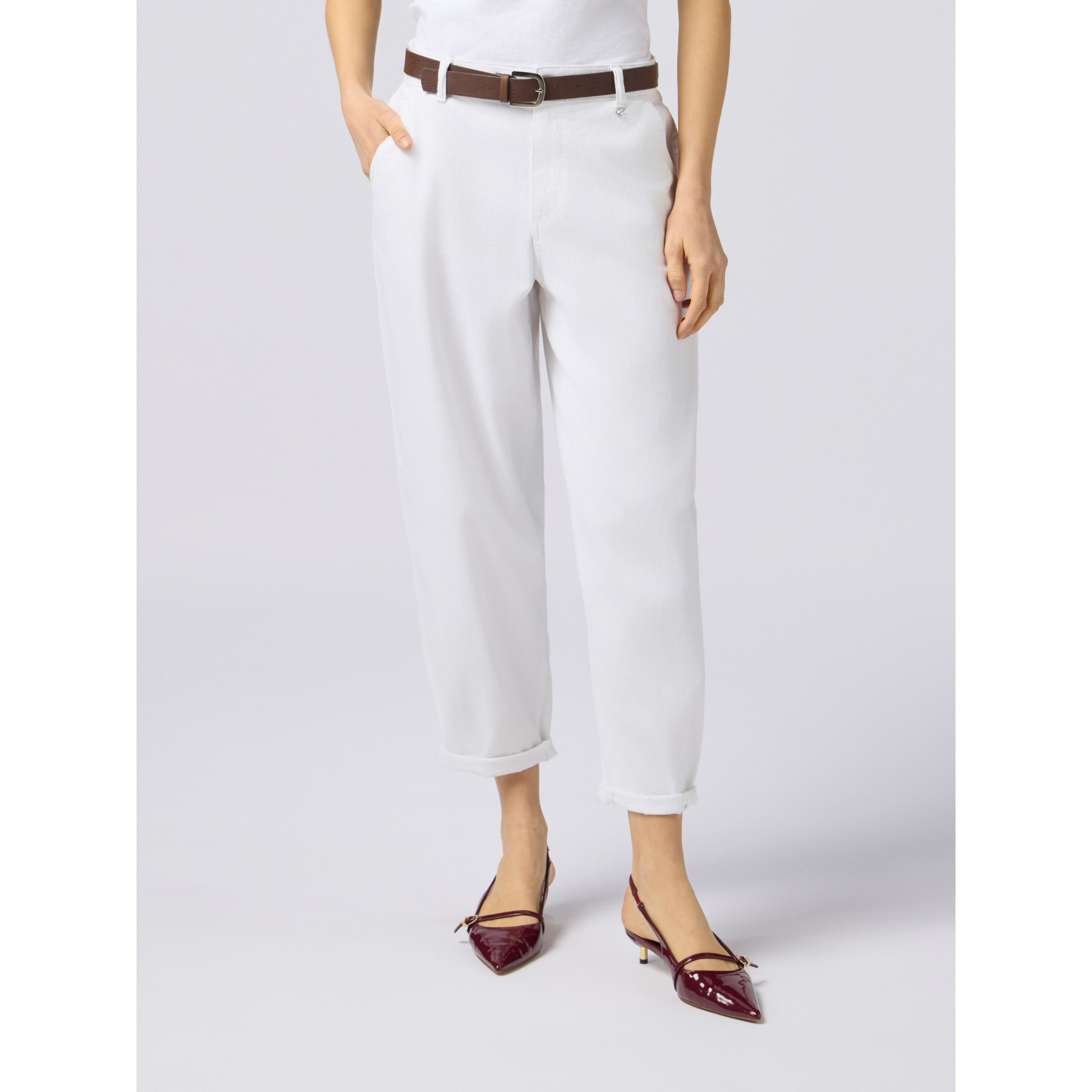 Oltre - Pantaloni baggy in cotone con cintura - Bianco