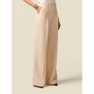 Oltre - Pantaloni palazzo misto lino - Rosa