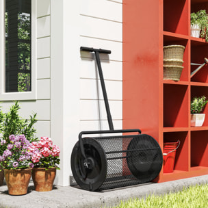 Esparcidor de Compost 300L 70x40x112 cm Esparcidor de Abono para Césped con Asa Ajustable Cesto de Malla Metálica para Cuidado de Césped Jardín Negro
