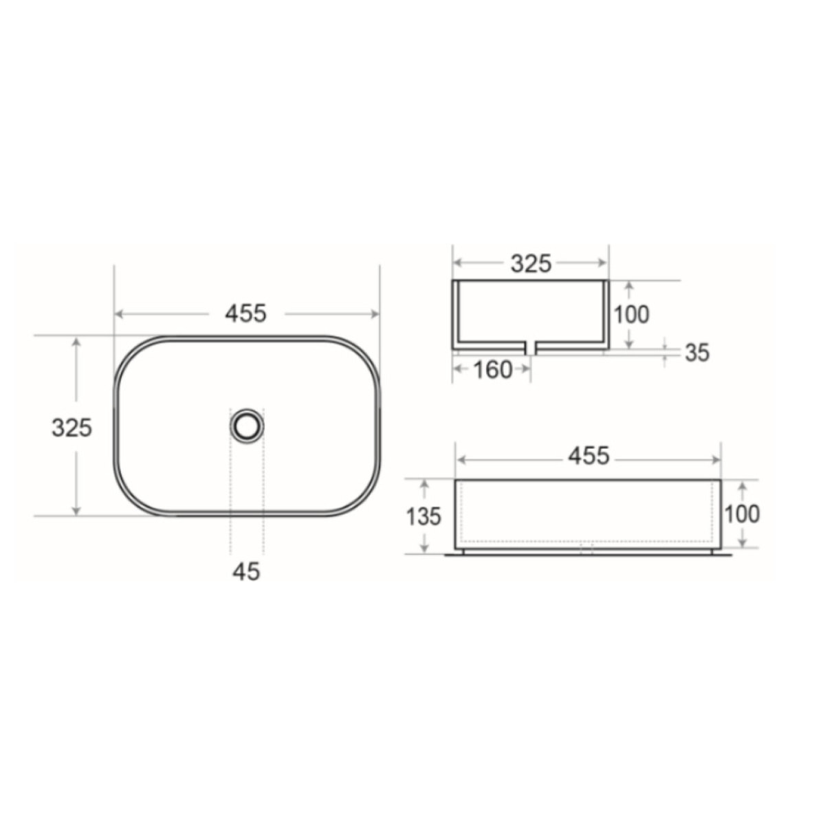 Infinitio Vasque à poser 45,5 x 32,5 x 13,5 cm, sans trop-plein, Blanc mat (SATINF4532M)