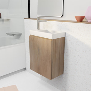 Meuble Lave Mains Décor Bois 40x50x22 cm avec Vasque en SMC Blanche - ELEMENTARY