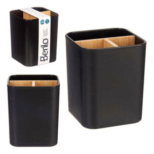 Organizzatore quadrato nero in bambù con 3 scomparti.