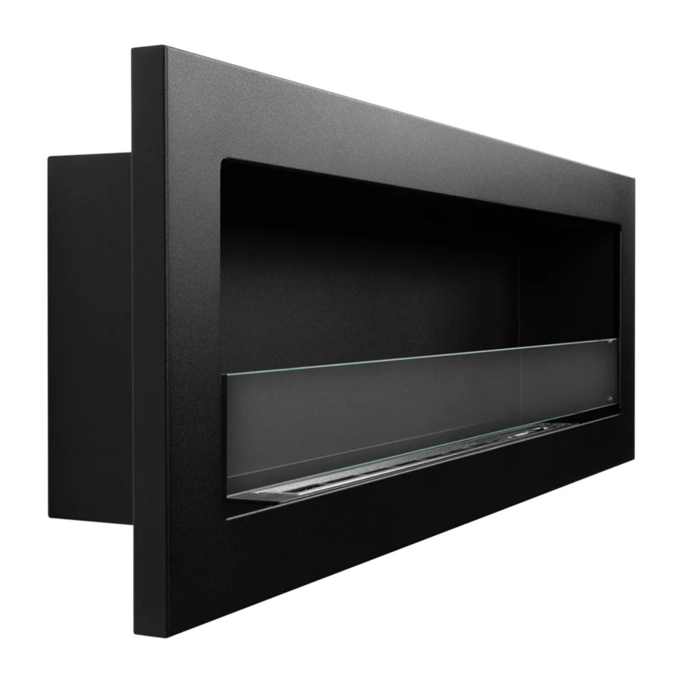 Livorno 120 - Camino a Bioetanolo da Parete o Incasso 120x40x15 cm con Bruciatore 1,25lt in Acciaio Nero